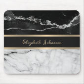 Moderne trendy zwart-wit marmeren gouden strepen muismat (Voorkant)