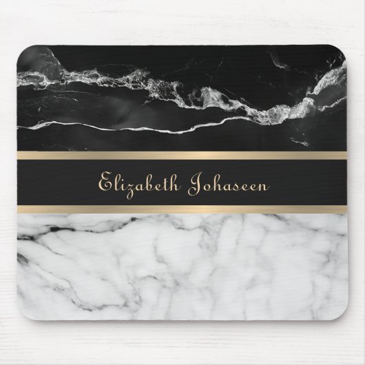 Moderne trendy zwart-wit marmeren gouden strepen muismat (Voorkant)