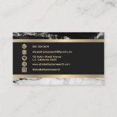 Moderne trendy zwart-wit marmeren gouden strepen visitekaartje (Achterkant)
