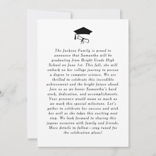 Moderne trendy zwarte boog Afstuderen foto Aankondiging (Achterkant)