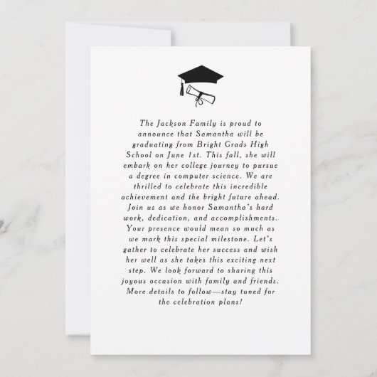 Moderne trendy zwarte boog Afstuderen foto Aankondiging (Achterkant)