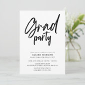Moderne trendy zwarte script afstudeerfeest kaart (Staand voorkant)