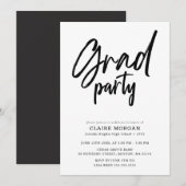 Moderne trendy zwarte script afstudeerfeest kaart (Voorkant / Achterkant)