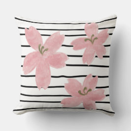 Moderne trendy zwarte strepen japanese florale kussen