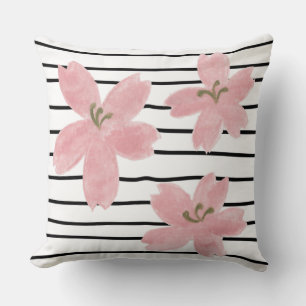 Moderne trendy zwarte strepen japanese florale kussen