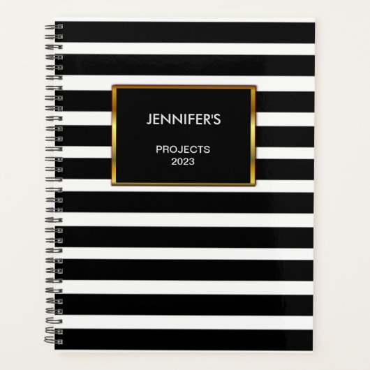 Moderne trendy zwarte strepen professioneel planner (Voorkant)