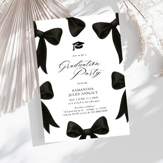 Moderne trendy zwarte strik script afstudeerfeest kaart