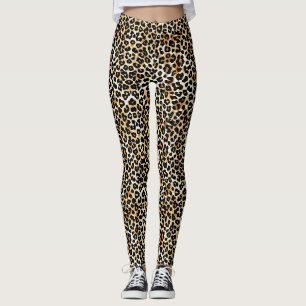 Moderne Trendy Zwarte Tane Witte Luipaardprint Leggings