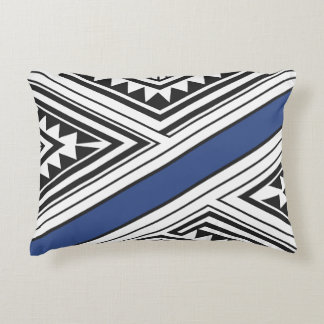 Moderne Tribal Geometrische Zwart en Blauw Accent Kussen