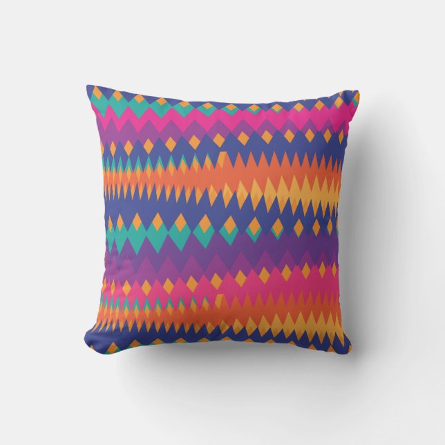 Moderne Tribal ZigZag levendige kleuren Kussen (Voorkant)