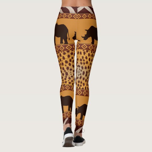 Moderne tribale Afrikaanse Cheetah Pattern Dierafd Leggings (Achterkant)