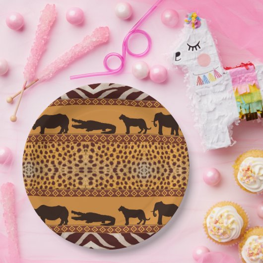 Moderne tribale Afrikaanse Cheetah Pattern Dierafd Papieren Bordje (Feest)