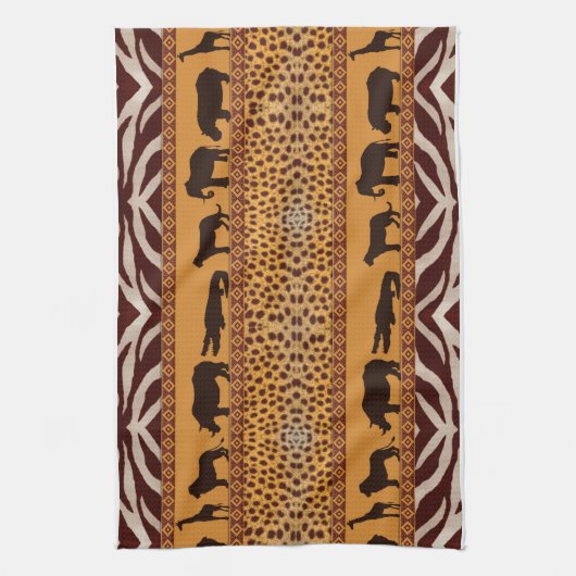 Moderne tribale Afrikaanse Cheetah Pattern Dierafd Theedoek (Verticaal)