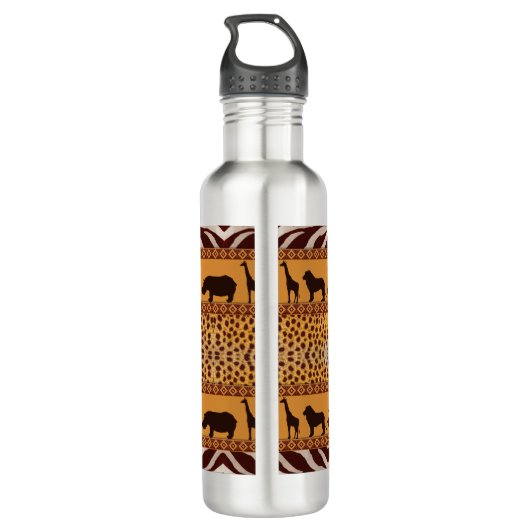 Moderne tribale Afrikaanse Cheetah Pattern Dierafd Waterfles (Achterkant)