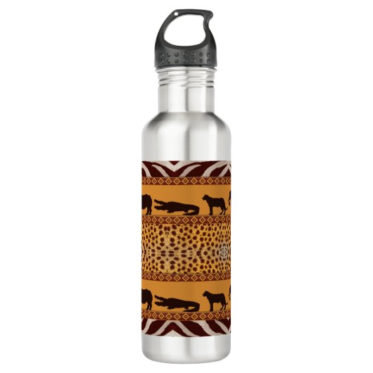 Moderne tribale Afrikaanse Cheetah Pattern Dierafd Waterfles (Voorkant)