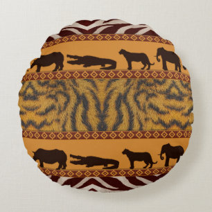 Moderne Tribale Afrikaanse Tijgerpatroon Dierenpri Rond Kussen