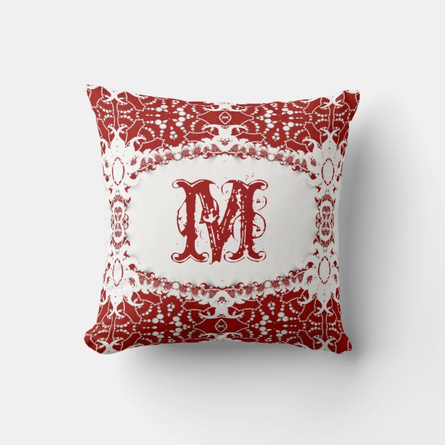 Moderne tribale batik Monogram witte kussen (Voorkant)