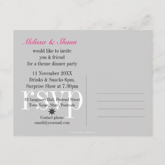 Moderne tribale hotroze zwarte dinner Party nodigt Uitnodiging Briefkaart (Achterkant)