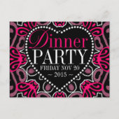 Moderne tribale hotroze zwarte dinner Party nodigt Uitnodiging Briefkaart (Voorkant)