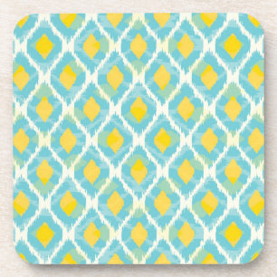 Moderne tribale ikat blue yellow mode bier onderzetter