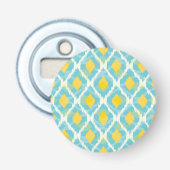 Moderne tribale ikat blue yellow mode button flesopener (Voorkant)