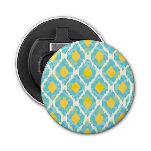 Moderne tribale ikat blue yellow mode button flesopener (Voorkant)