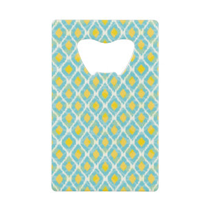 Moderne tribale ikat blue yellow mode creditkaart flessenopener