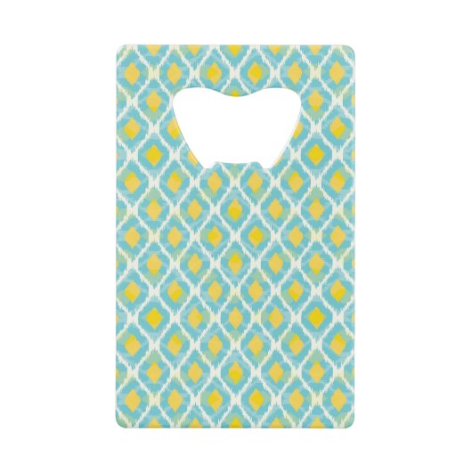 Moderne tribale ikat blue yellow mode creditkaart flessenopener (Voorkant)