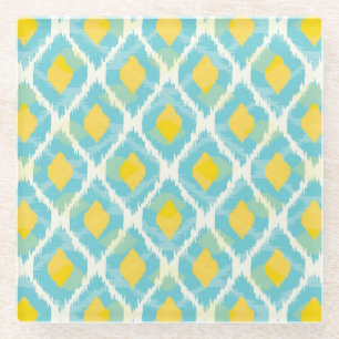 Moderne tribale ikat blue yellow mode glazen onderzetter
