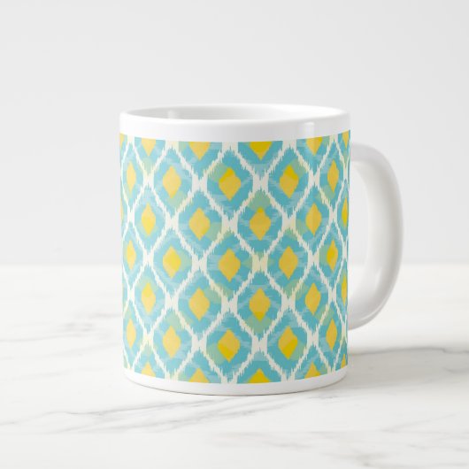 Moderne tribale ikat blue yellow mode grote koffiekop (Voorkant rechts)