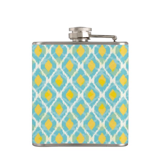 Moderne tribale ikat blue yellow mode heupfles (Achterkant)