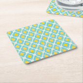 Moderne tribale ikat blue yellow mode kartonnen onderzetters (Schuin)