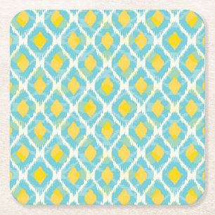 Moderne tribale ikat blue yellow mode kartonnen onderzetters