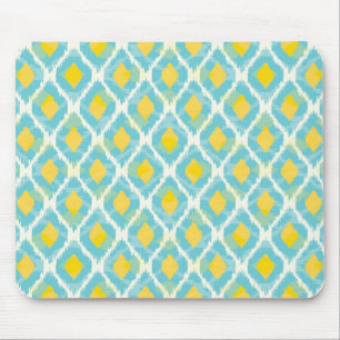 Moderne tribale ikat blue yellow mode muismat