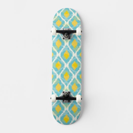 Moderne tribale ikat blue yellow mode skateboard (Voorkant)