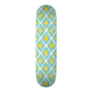 Moderne tribale ikat blue yellow mode skateboard