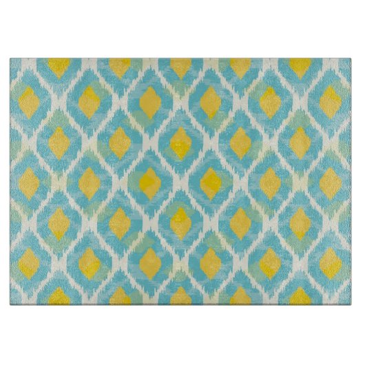 Moderne tribale ikat blue yellow mode snijplank (Voorkant)