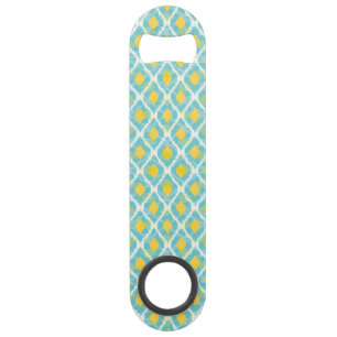 Moderne tribale ikat blue yellow mode speed flessenopener