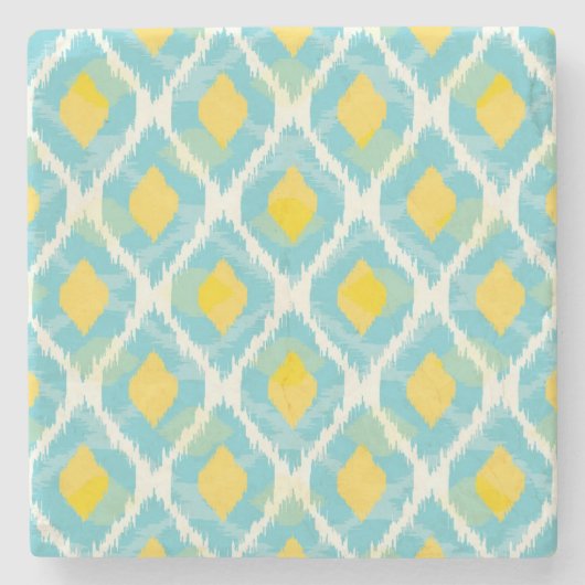 Moderne tribale ikat blue yellow mode stenen onderzetter (Voorkant)