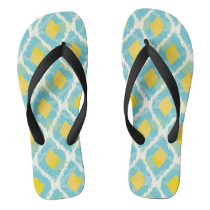 Moderne tribale ikat blue yellow mode teenslippers