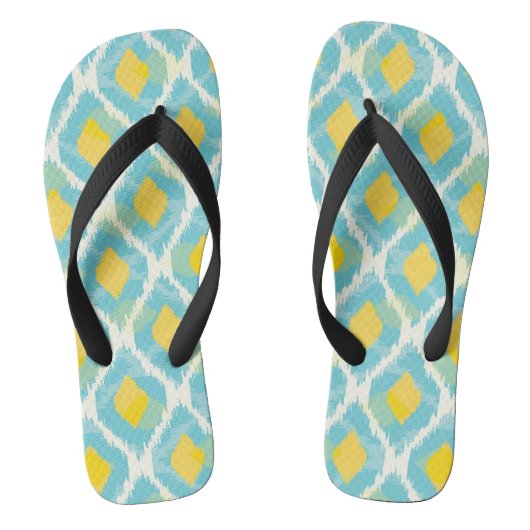 Moderne tribale ikat blue yellow mode teenslippers (Voetbed)