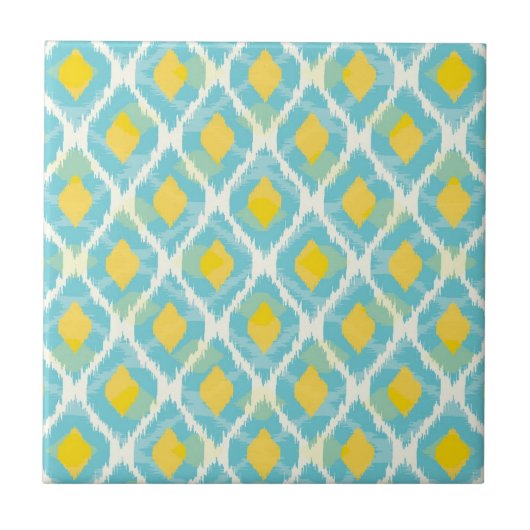Moderne tribale ikat blue yellow mode tegeltje (Voorkant)