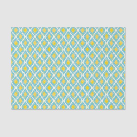 Moderne tribale ikat blue yellow mode tissuepapier (Voorkant)