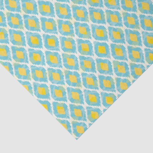 Moderne tribale ikat blue yellow mode tissuepapier (Detail)