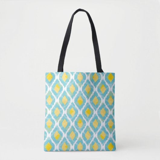Moderne tribale ikat blue yellow mode tote bag (Voorkant)