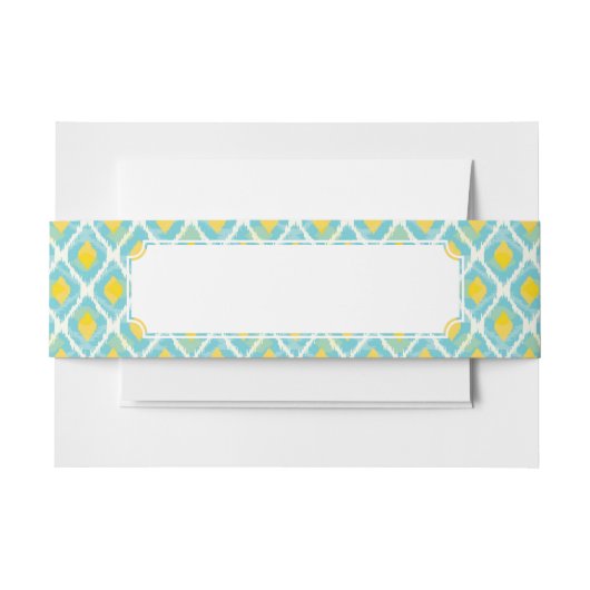 Moderne tribale ikat blue yellow mode uitnodigingen wikkel (Voorkant Voorbeeld)