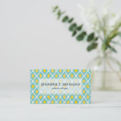 Moderne tribale ikat blue yellow mode visitekaartje (Staand voorkant)