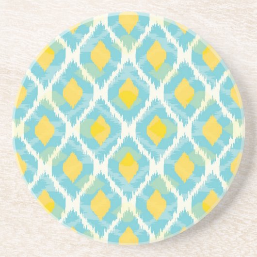 Moderne tribale ikat blue yellow mode zandsteen onderzetter (Voorkant)