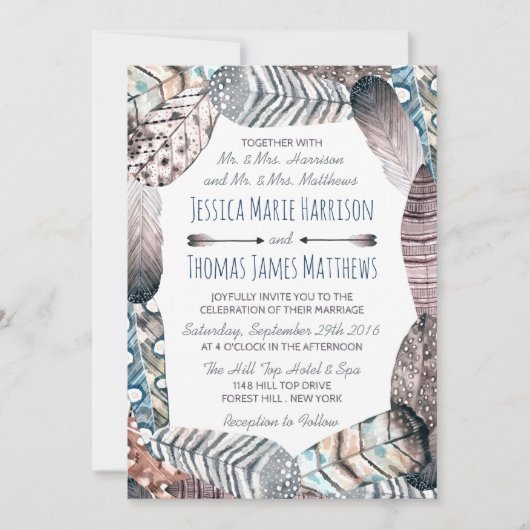 Moderne tribale vaders Bohemian Wedding Kaart (Voorkant)