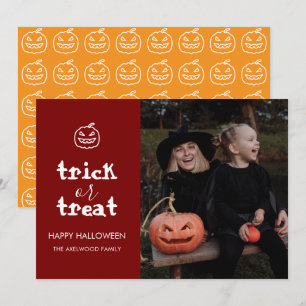 Moderne 'Trick or Treat' familie foto Halloween Feestdagenkaart